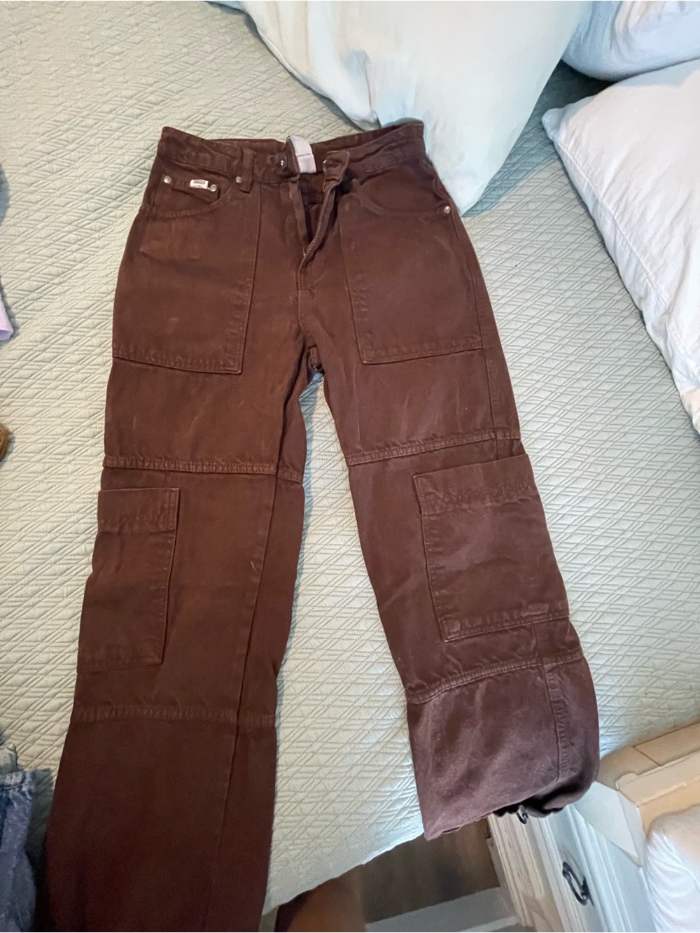 The Ragged Priest Brown Wide-Leg Utility Jeans
